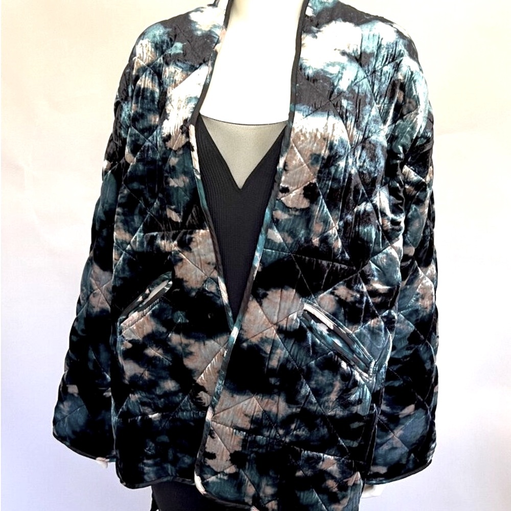 Johnny Was + NM "Shadow" Silk Rayon Blend Velvet Quilted Jacket Pockets MED P… - Picture 3 of 6